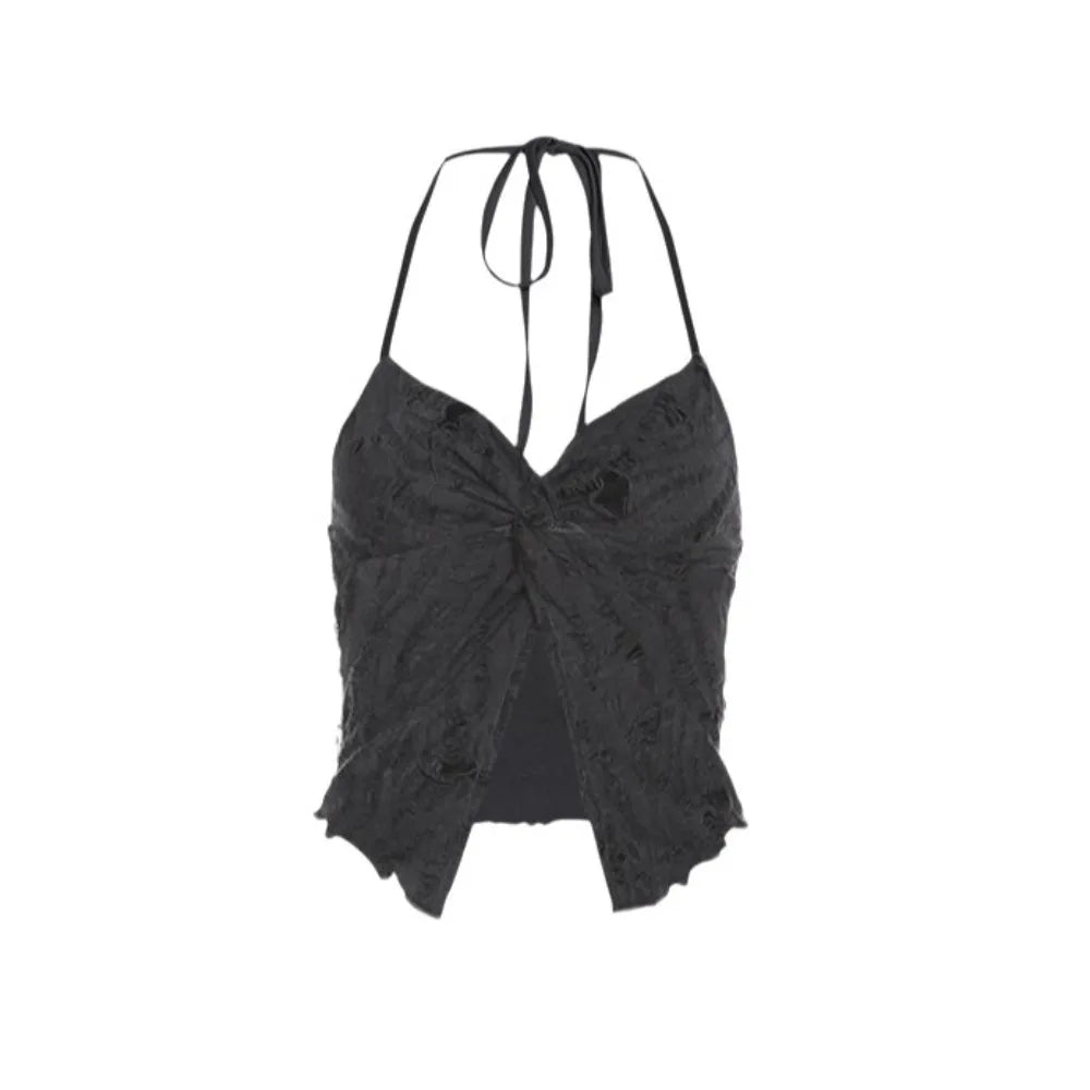 Elegant Backless Summer Y2k Camisole Sleeveless Beach Wear Hollow Qme Grey S