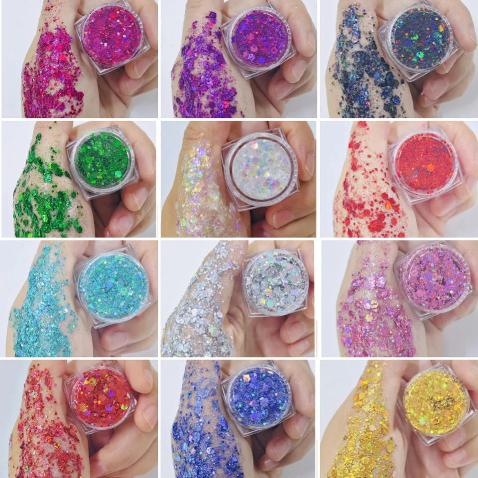 Glitter Gel Face 12 Colors Holographic Sequin Makeup Festival Body Qme