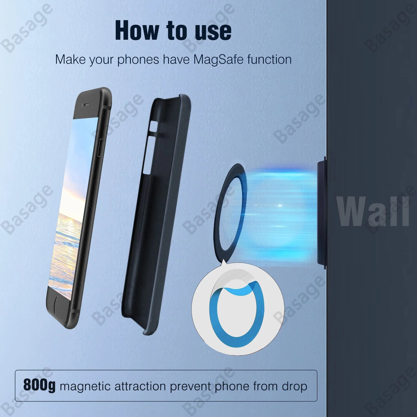 Magnetic Ring Holder For iPhone 14 13 12，Magnet Wall Mobile Phone Holder Magnetic For MagSafe，Car Phone Stand，Sticker Stand Qme