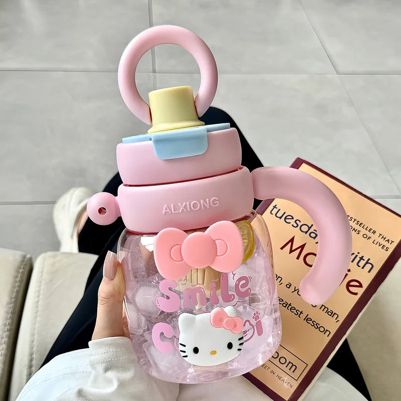 Hello Kitty Large-Capacity Plastic Water Cup Stylish Straw Cup for Girls Portable Summer Ice-Cooling Cup for Students Qme