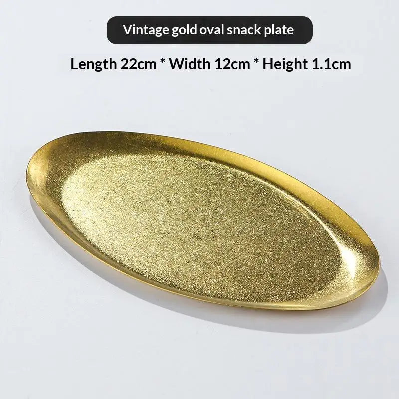 Retro Stainless Steel Trays Sushi Plates Snack Pastry Oval Shallow Qme D
