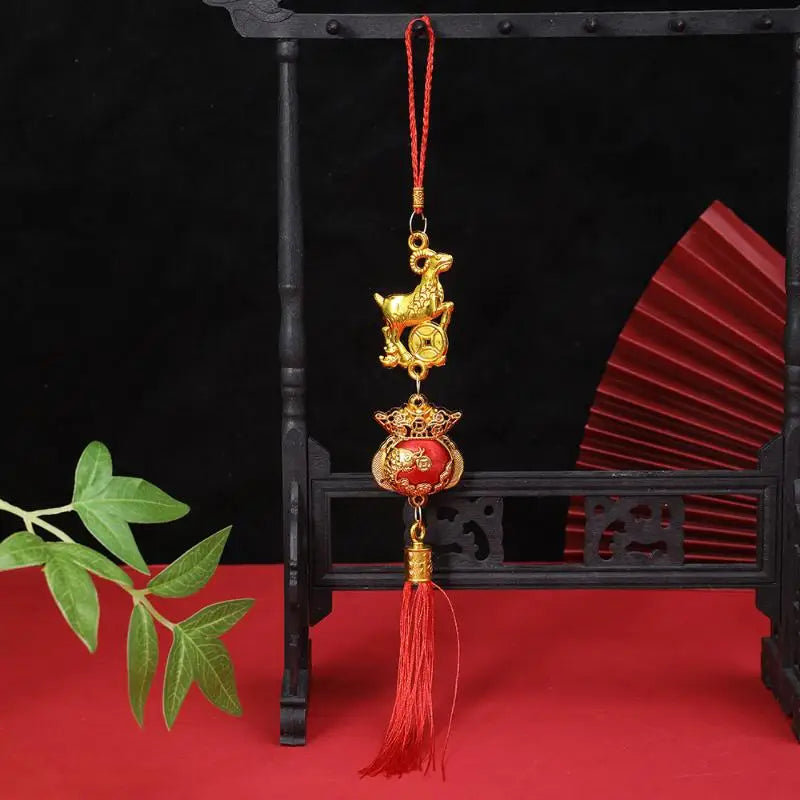 Chinese Year 2027 Goat Hanging Ornaments Gold Lucky Design Red