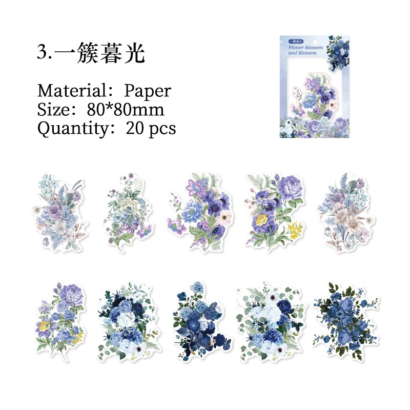 20 pcs Flower Sticker Literature Art Decorative Scrapbooking Diy Diary Album Creativity hand made Collage material Qme C