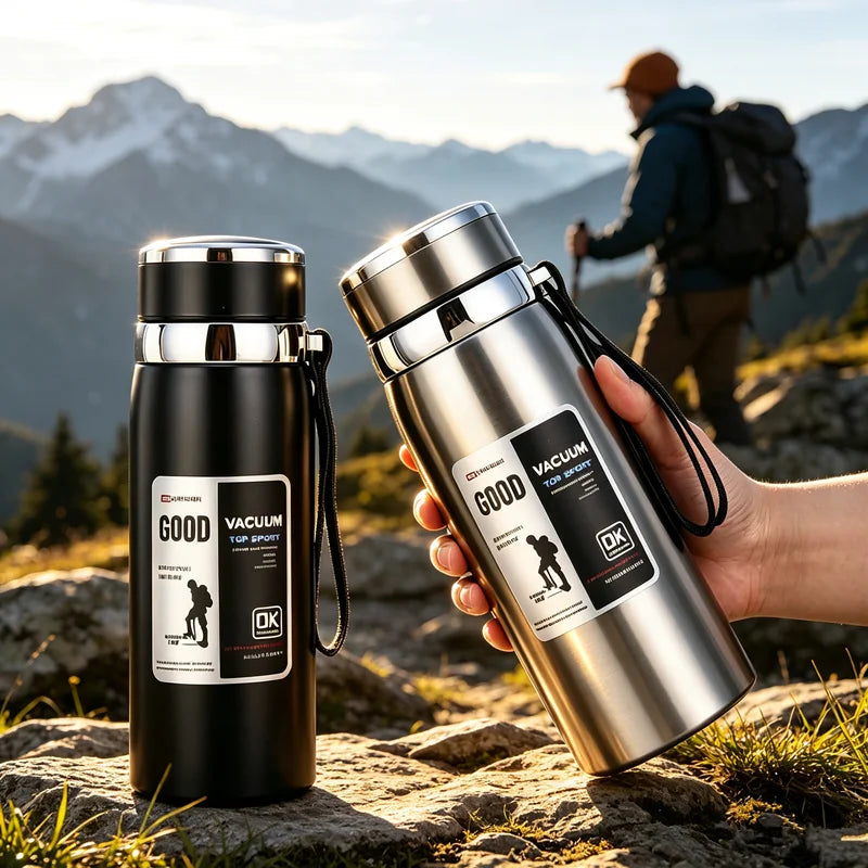 316 Stainless Steel Vacuum Insulated Water Bottle Leakproof Travel Thermos With Lanyard Keep Hot Cold All Day For Outdoor Sports Qme