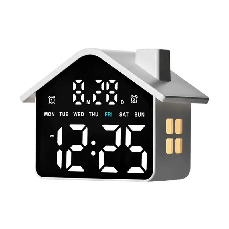 House Shaped LED Digital Alarm Clock Date Week Brightness Adjustment Qme WW