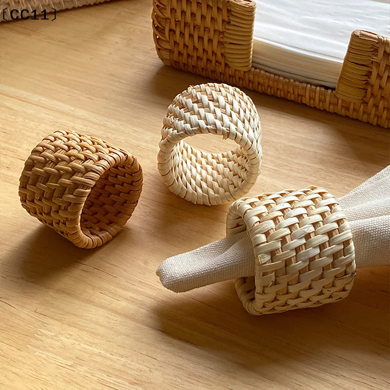 6 Woven Handmade Napkin Ring Rustic Natural Holder Table Decor Wooden Qme