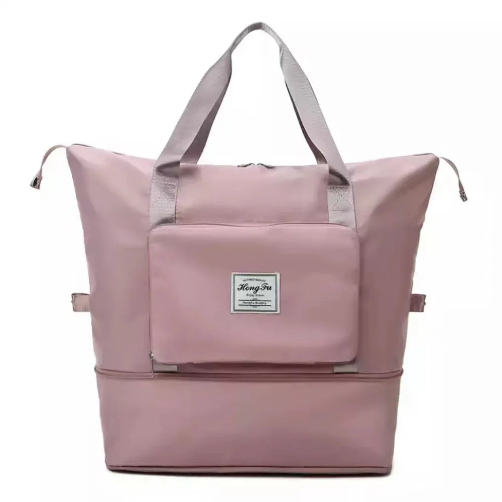 Large Capacity Folding Travel Bags Waterproof Luggage Tote Handbag Travel Duffle Bags Women Gym Yoga Storage Bags Qme Pink