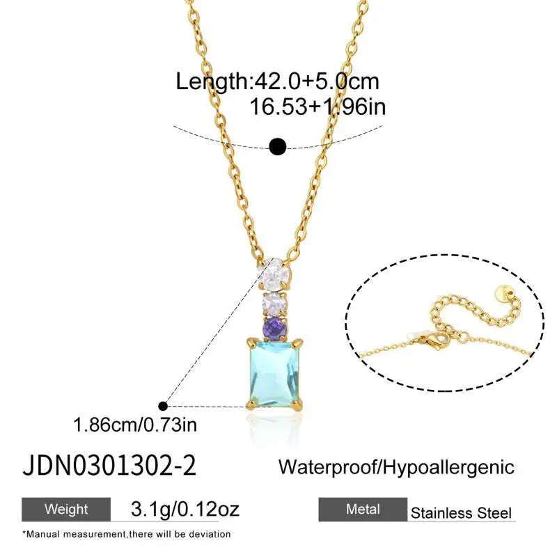 Sweet Color Gold PVD Plated Necklace Women Geometric Zircon Heart Pendant Elegant Jewelry for Office Daily Wear Qme A2