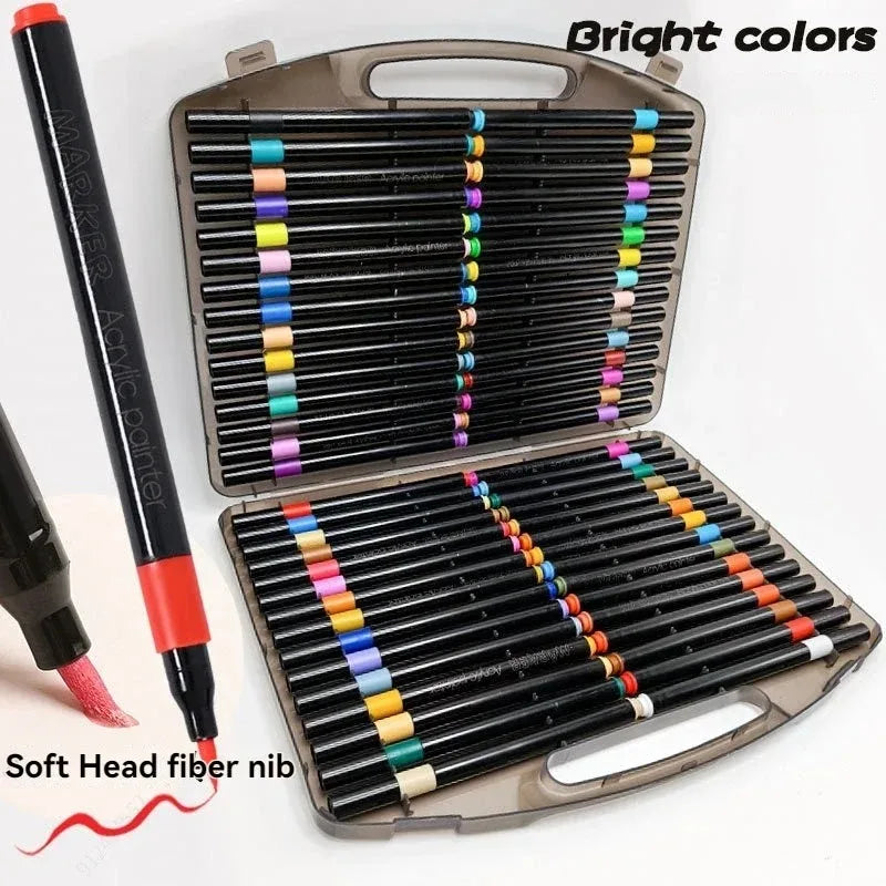 12/24/36/48/60/80 Colors Acrylic Marker Pen Set Waterproof And Quick Dry Paper Stackable Pens For Children And Students Qme