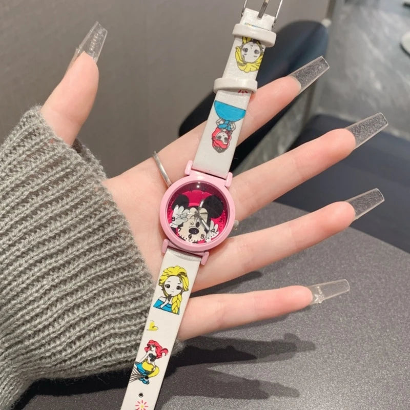 Mickey and Minnie Mouse Cartoon Watches Cute, Korean-Style, Kawaii Watches for Students to Learn Numbers and Tell Time Qme