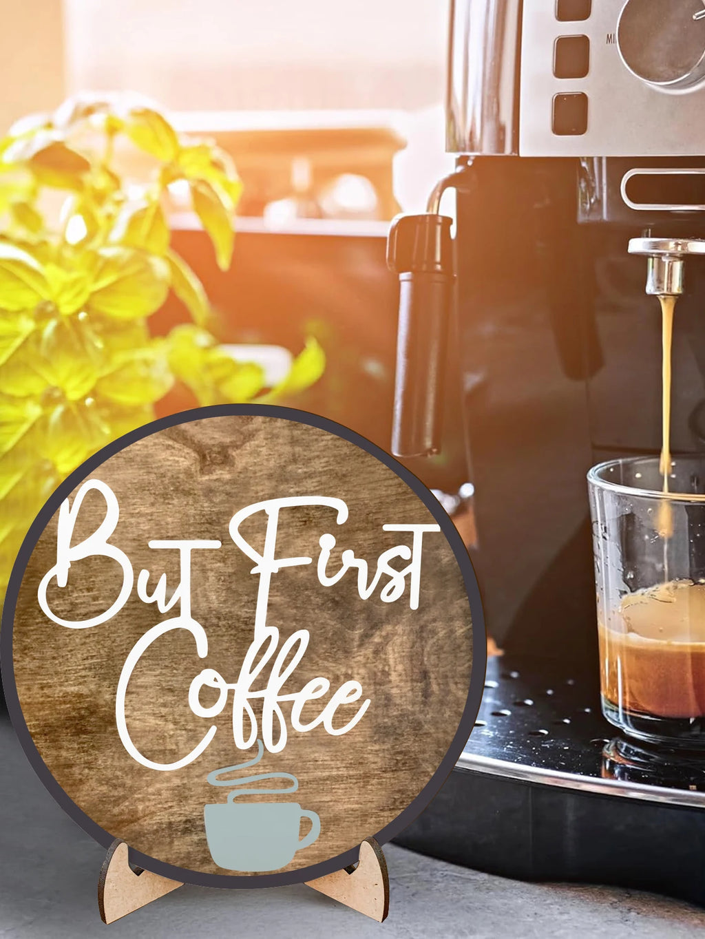 1pc Coffee Wooden Sign Desk Decor, Funny Coffee Cup Wood Block Plaque Sign Desk Decorations For Kitchen Office Cafe Coffee Bar Qme