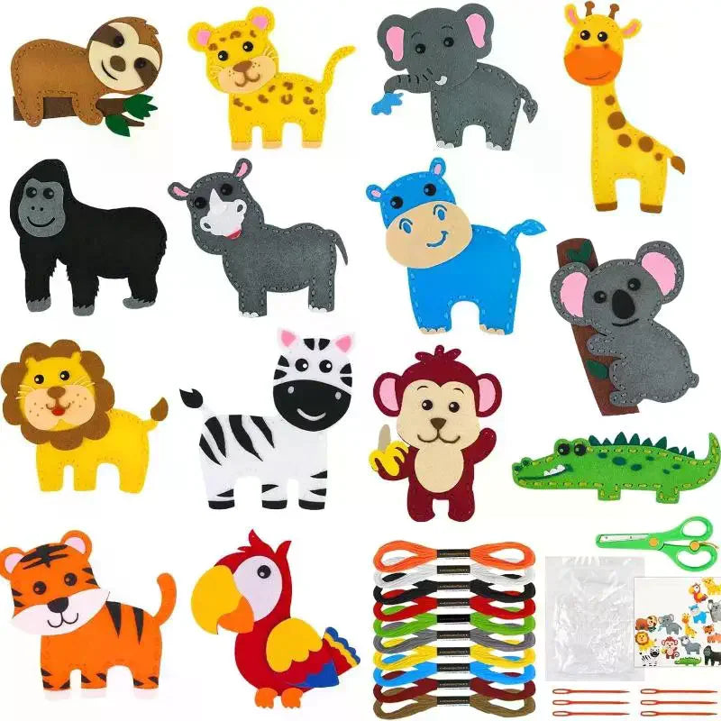 Woodland Animals Craft Kit Forest Creatures DIY Sewing Felt Plush Animals For Kids Beginners Educational Sewing Set Girl Art Toy Qme