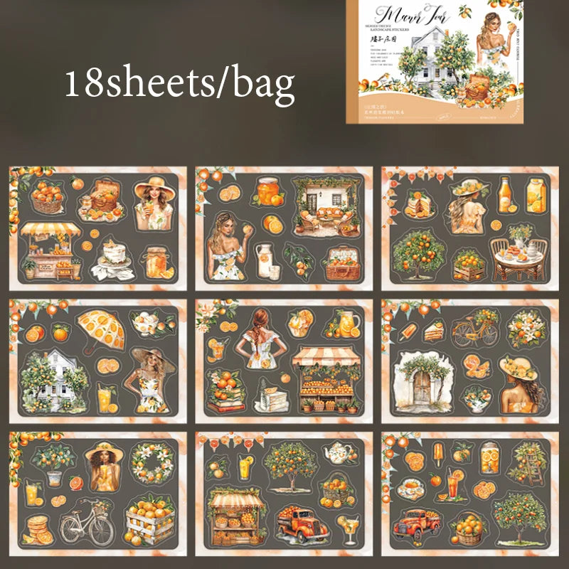 18 Sheets/Bag Manor Scenery Die-Cut Stickers Book for Scrapbook Journal DIY Planner Phone Case Notebook Decoration Craft Gift Qme 5