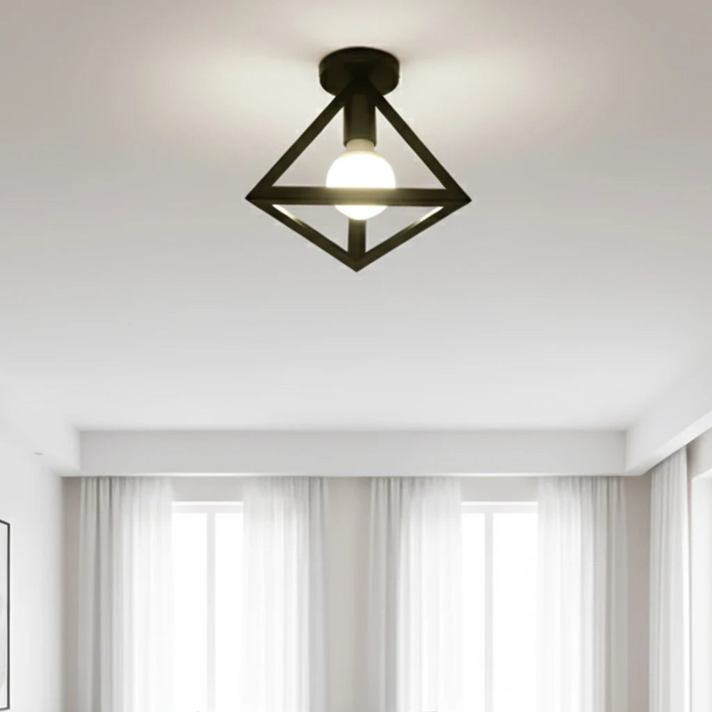 E27 Retro Ceiling Lamps Black Industrial Light Fixture Vintage Semi Flush Mount Ceiling Lights Porch Hallway Stairway Mini Metal Qme