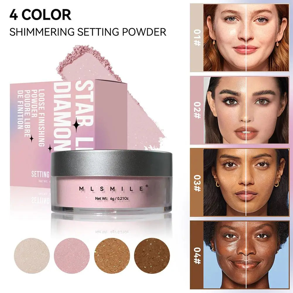 MLSMILE Shimmer Glitter Loose Setting Powder Oil Control Hide Pore Lasting Concealer Face Powder Pearlescent Matte Face Makeup Qme
