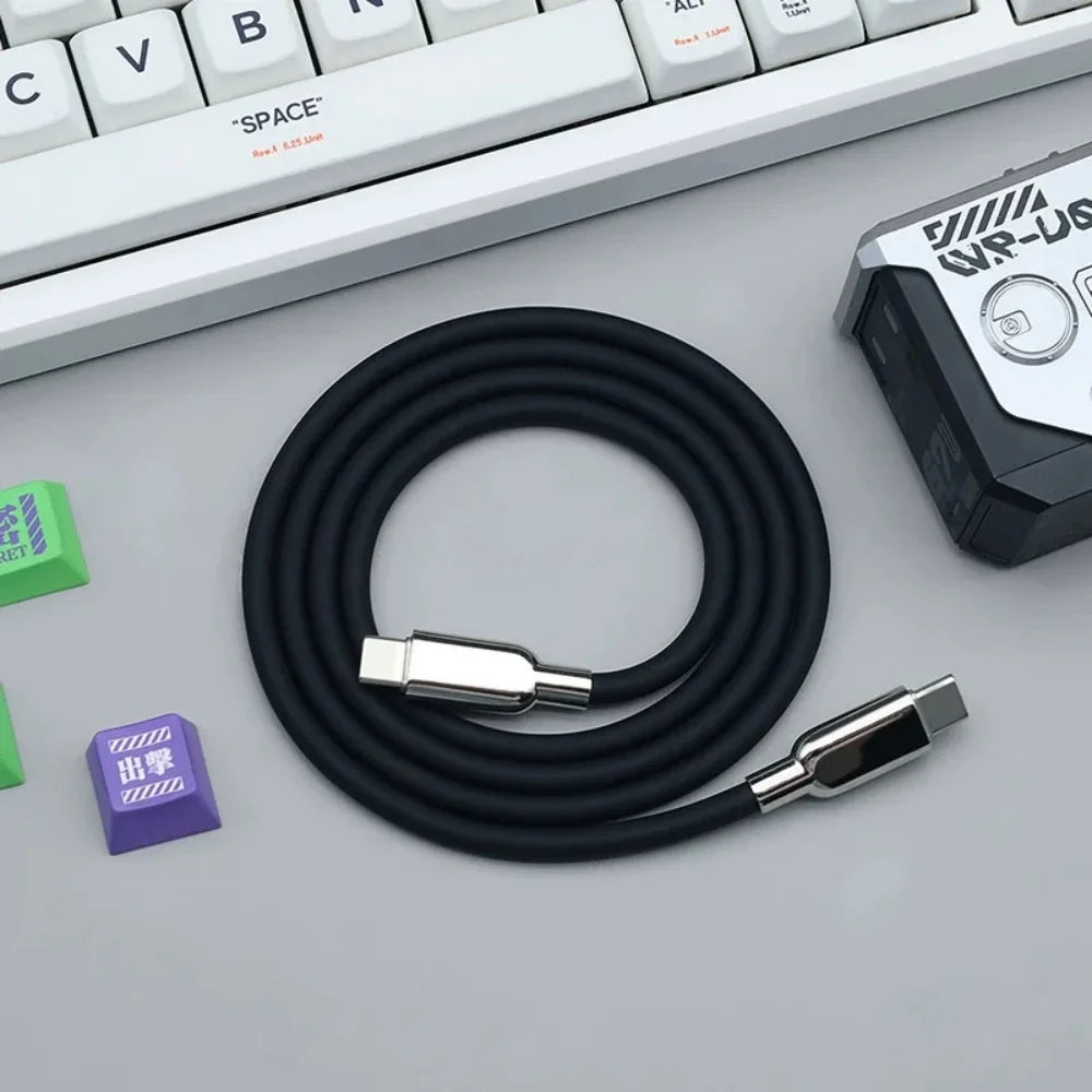 240W PD Fast Charge Dual Type-C Cable Usb C to C Liquid Silicone Flexible Charger Line for iPhone 16 Huawei Mate 60 Samsung S24 Qme black 0.5m
