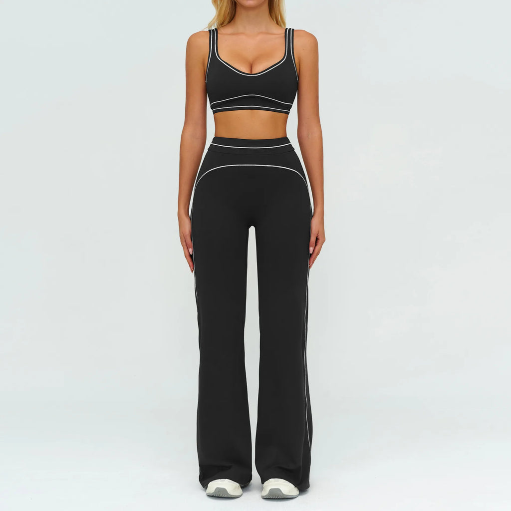 A 2PCS Yoga Set Gym Clothes Outdoor Sports Outfits Women Tracksuit Gym Fitness Suits Workout Flared Pants Sportswear Qme
