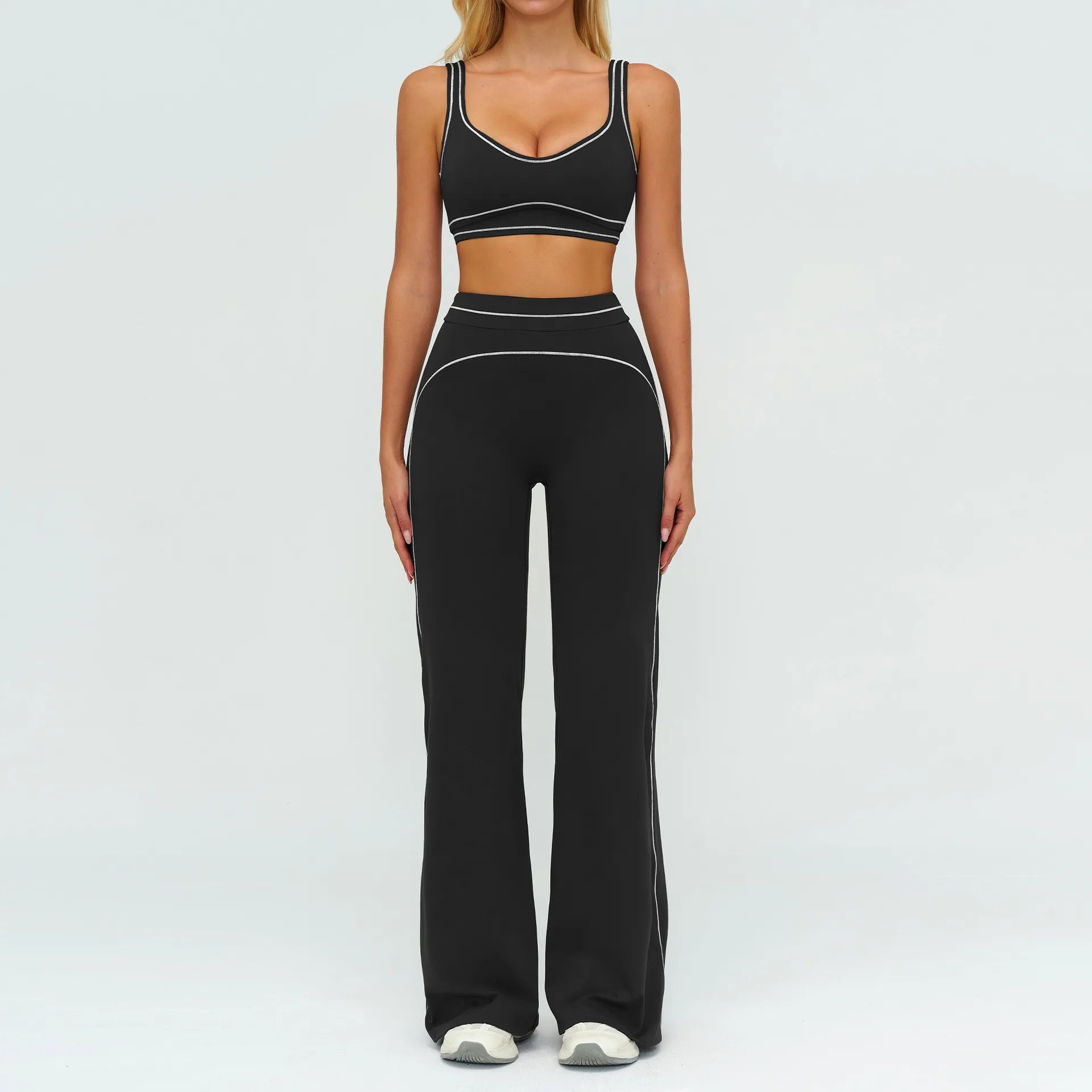 A 2PCS Yoga Set Gym Clothes Outdoor Sports Outfits Women Tracksuit Gym Fitness Suits Workout Flared Pants Sportswear Qme