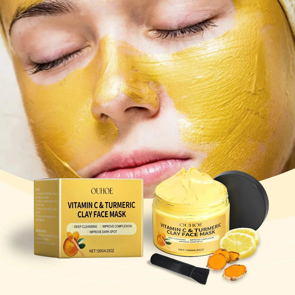 Vitamin C Turmeric Mud Mask Exfoliating Facial Mask Improve Pore Deep Cleansing Nourishing Hydrating Glowing Skin Care Clay Mask Qme