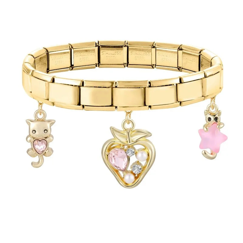1PC Charm Cute Cartoon Pearl Dogs Horse Pendant Italian Charm Link Fit 9mm Bracelet Stainless Steel DIY Jewelry Making Wholesale Qme