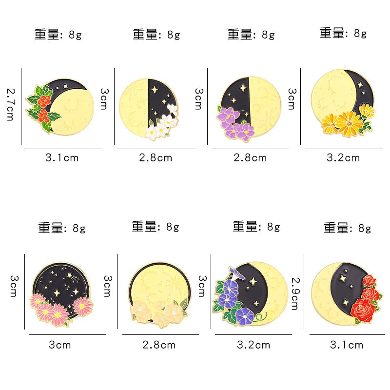 Flower Sun Moon Phase Enamel Pin Metal Badge Daisy Rose Astrology Brooch Lapel Backpack Accessories Jewelry Friends Wholesale Qme