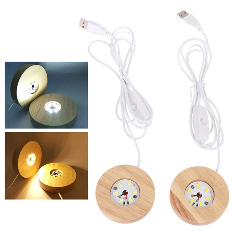 Wooden LED Light Dispaly Base Night Lamp Display Crystal Ball Wood Qme