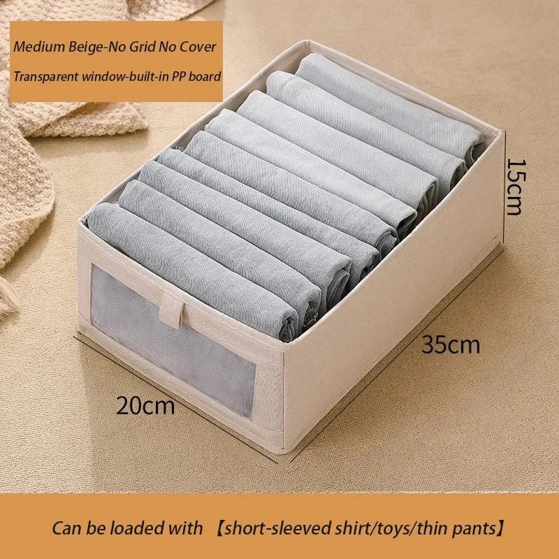 Portable Clothes Organizers of Cabinets Drawers Fabric Foldable Boxes Bedroom Wardrobe Organization Home for Pants Storage Box Qme Beige M