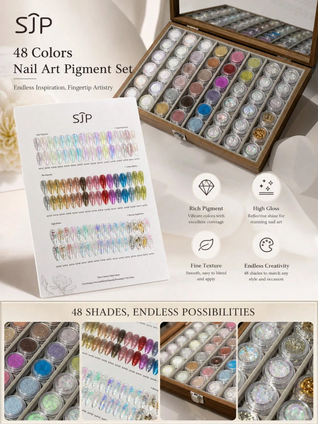 48-color Premium Aurora Ice-clear Nail Powder Includes Cards Storage Qme