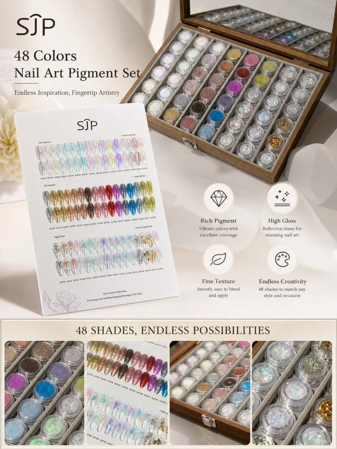 48-color Premium Aurora Ice-clear Nail Powder Includes Cards Storage Qme
