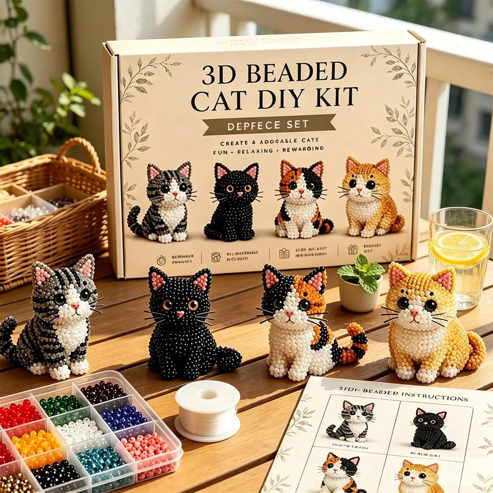 DIY Animal Beading Kit Cute Beginner-Friendly 3D Cat Funny Animal Beadwork Kit for Desk Decorations Bookshelf Decor Party Favors Qme