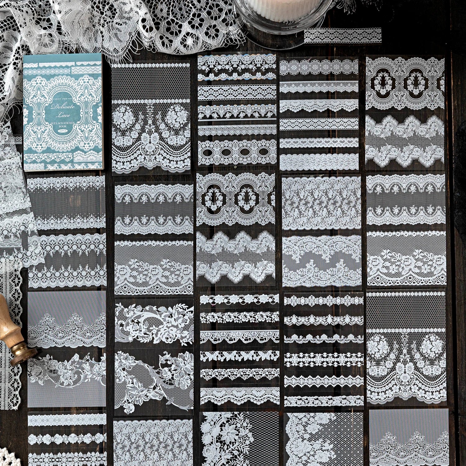 30 Pcs/book antique style hollow lace stickers DIY diary magazine manual decoration collage album scrapbook aesthetic stationery Qme