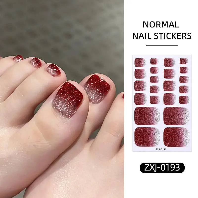 Toe Nail Stickers Full Wraps Gradient Glitter Toenail Polish Strips Qme J