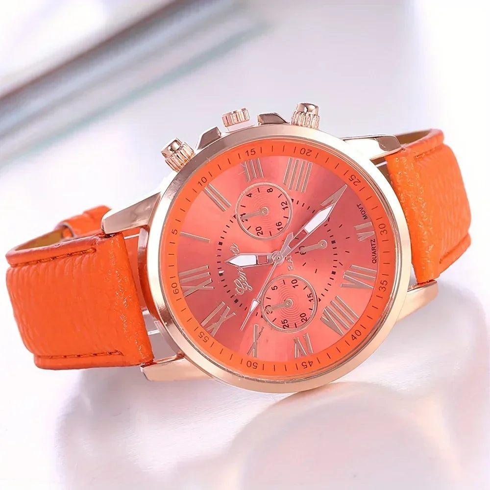 Elegant Women's Quartz Watch with Roman Numerals and Pointer Qme