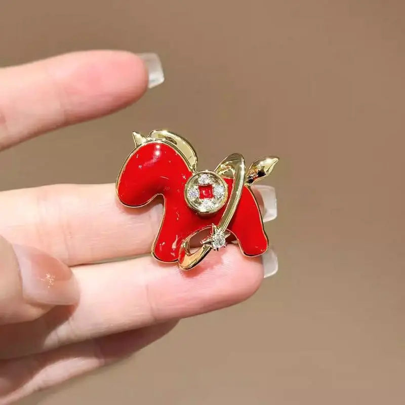 Cute Red Dripping Oil Zodiac Pony Brooches Versatile Animals Horse Corsage Pins Clothing Accessories New Year's Day Gifts Qme style 5