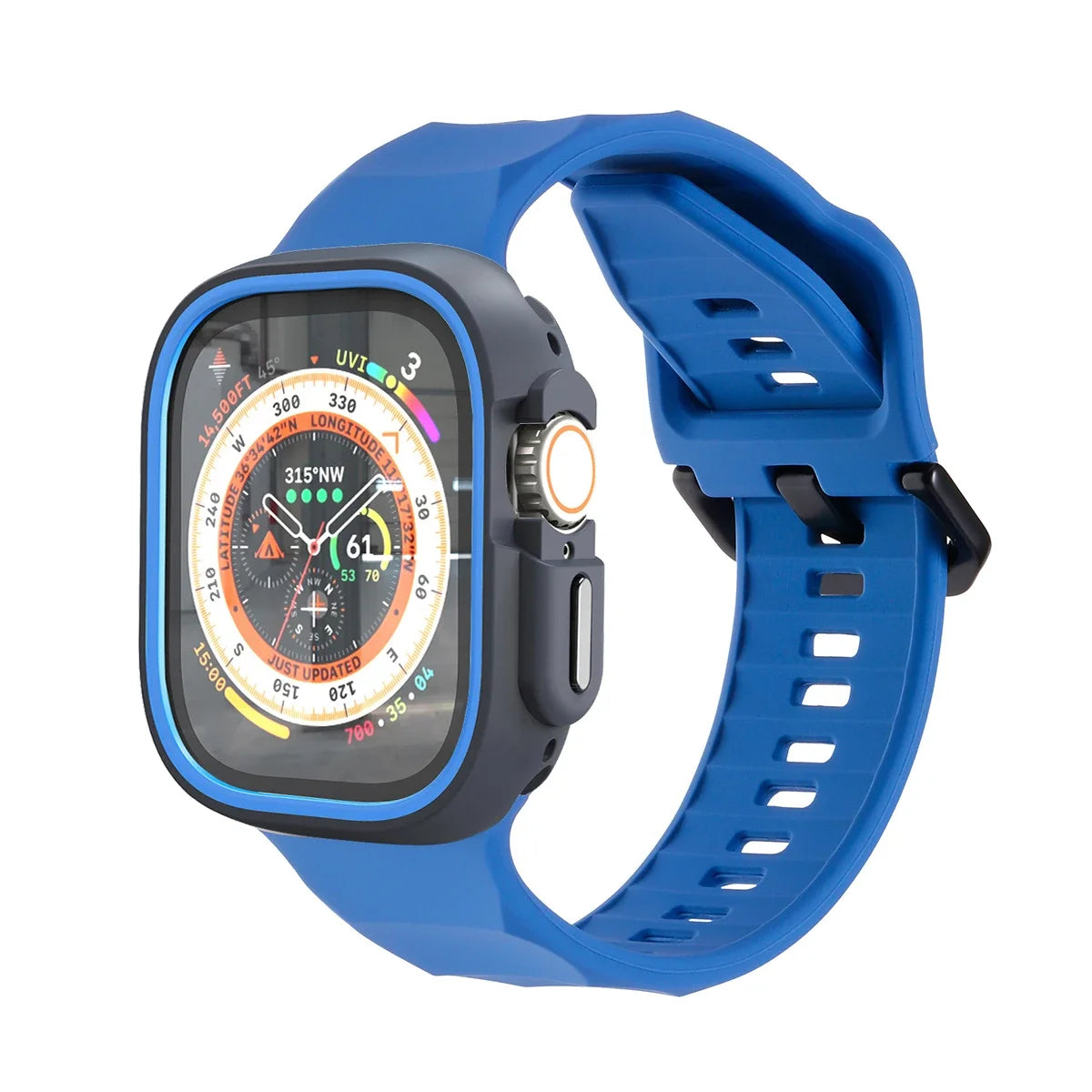 Silicone Sport Strap+Case for apple watch 9 8 7 6 SE 5 Ultra 2 Belt Bracelet Iwatch Series 49mm 45mm 41mm 44mm Protective Cover Qme Blue U 44mm Series SE 456