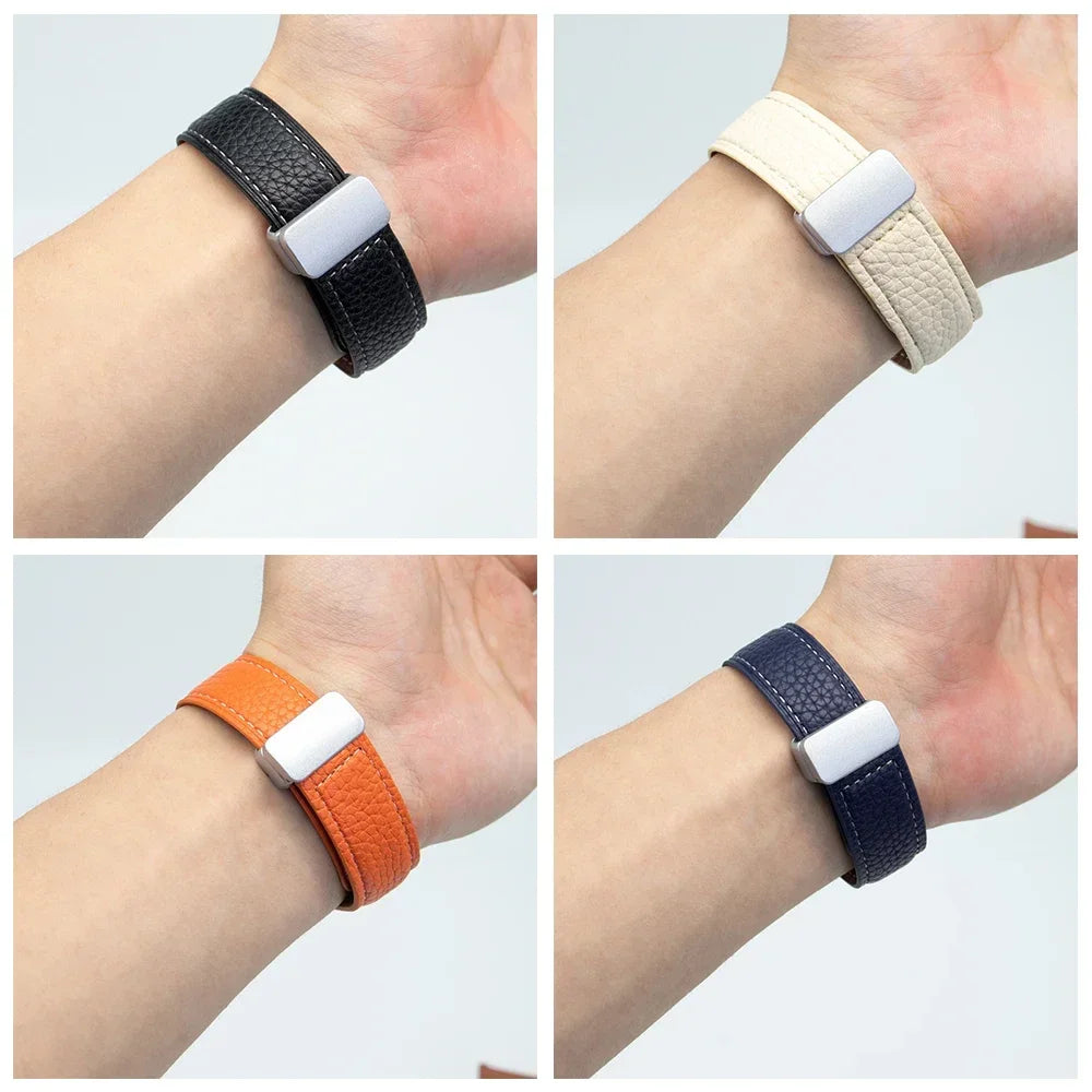 No Gaps Leather Band for Samsung Galaxy Watch 6 5 4 40mm 44mm 4/6Classic 46mm 42 43 47mm 5 Pro 45mm Magnetic Buckle Watch Strap Qme
