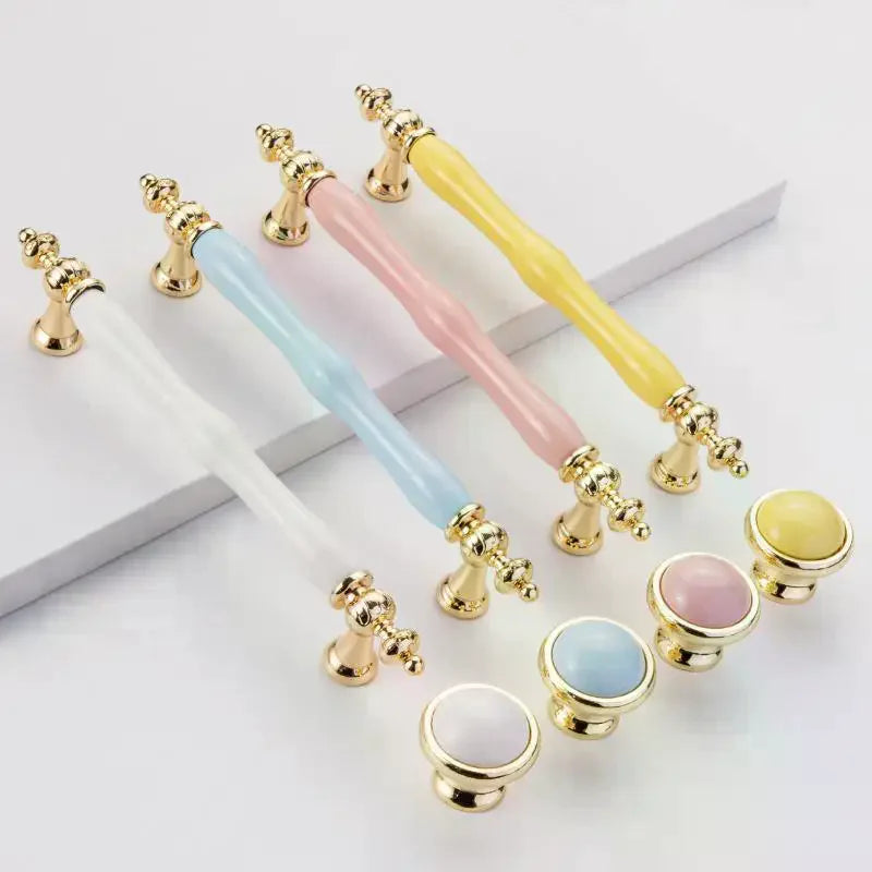 Modern Colored Ceramic Furniture Handle Golden Wardrobe Cabinet Handles Closet Door Knob Dressing Table And Drawer Pull Hardware Qme