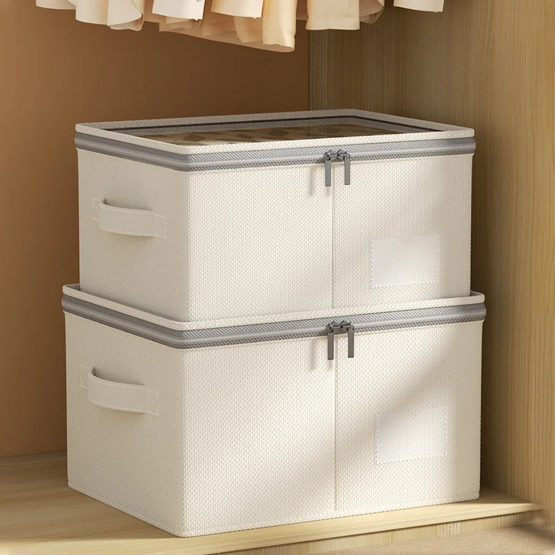 Portable Thickened Cotton Linen Fabric Storage Box No Installation Needed Foldable Bag for Bedroom Wardrobe Clothes Qme