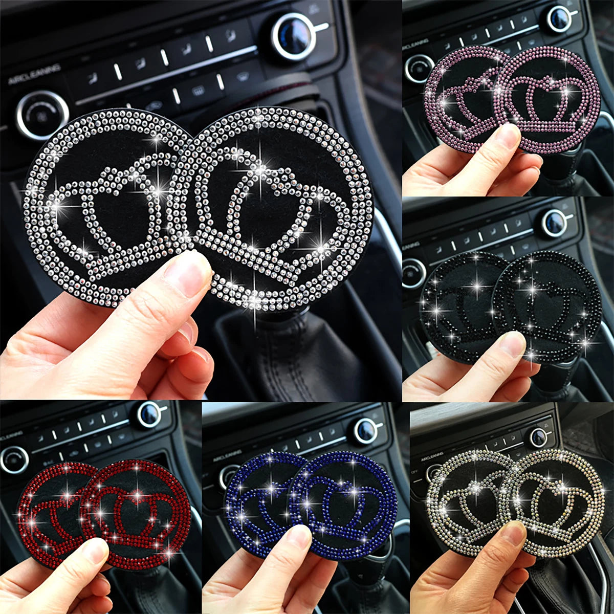 2 Diamond Inlaid Car Water Cup Pads Anti Slip Interior Decoration Qme