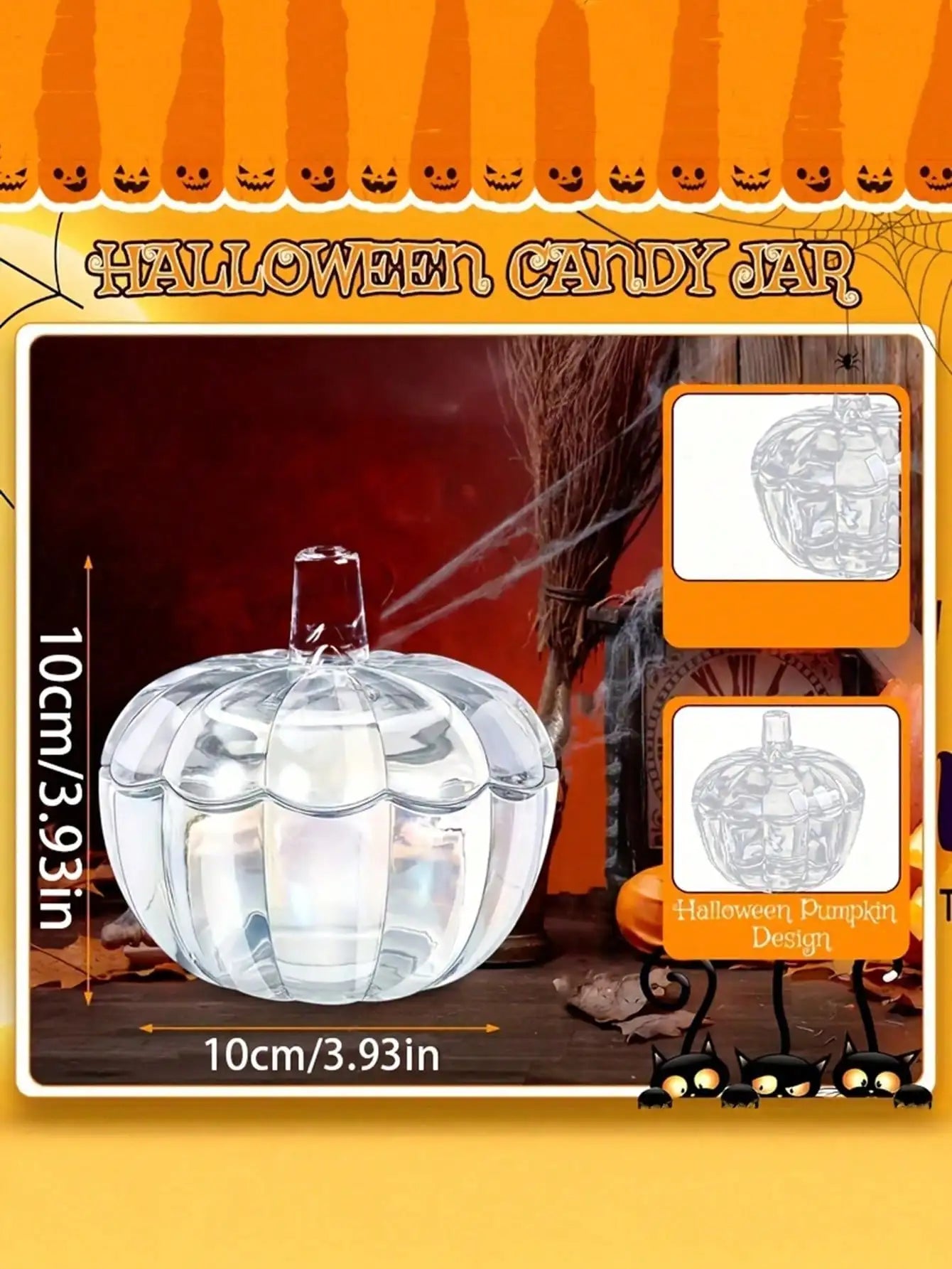 Halloween Pumpkin Candy Jar Lid Transparent Glass Food Container Qme 1pc