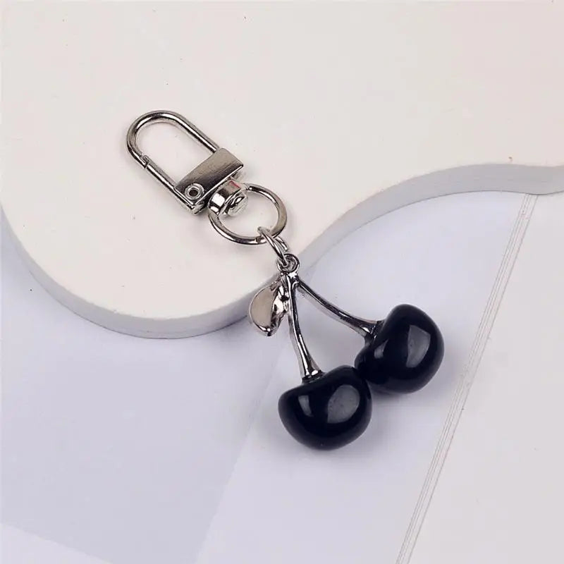 Crystal Cherry Keychain Pearl Bow Silver Heart Pendant Key Ring Qme