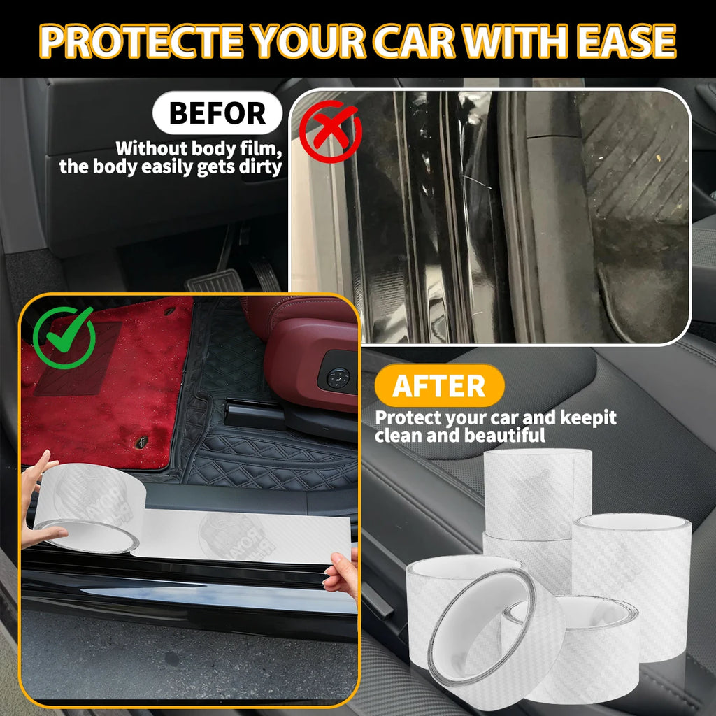 Transparent Carbon Fiber Car Door Sill Film Anti-Scratch Guards Moulding Strip Bumper Trim Protection Car Sticker Qme