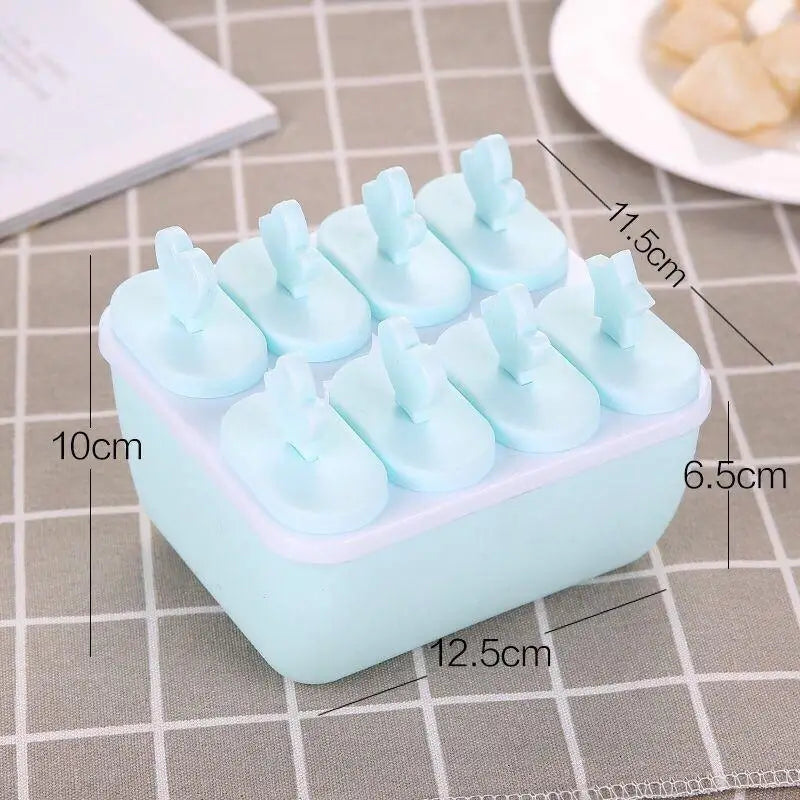 8 Hole Plastic Ice Cream Mold Reusable Stick Chocolate Dessert Easy Qme Blue