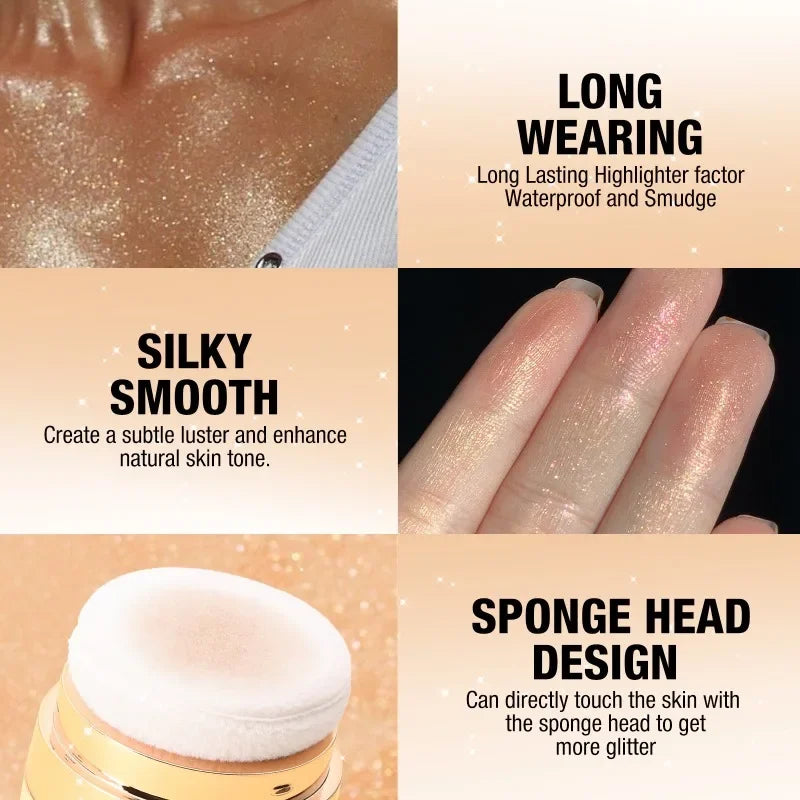 Glitter Highlighter Powder Diamond High Gloss Makeup Face Body Pearlescent Highlighter Powder Professional High Light Cosmetics Qme