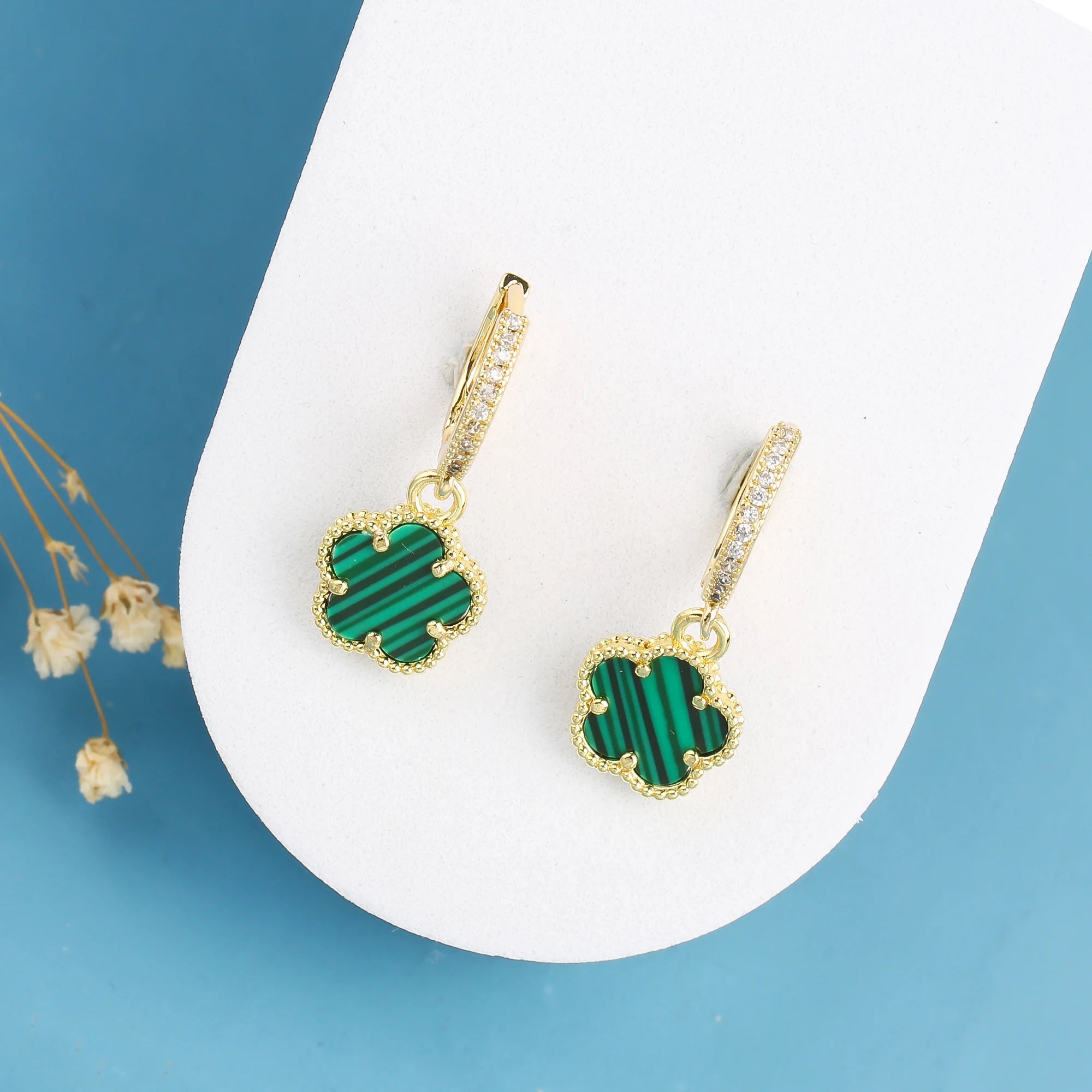 New Trend 10 Colors Hot Sale Five Leaf Flower Stone Drop Earrings Luxury for Women's Party Ears Jewelry Accessories Clover Qme Color 4