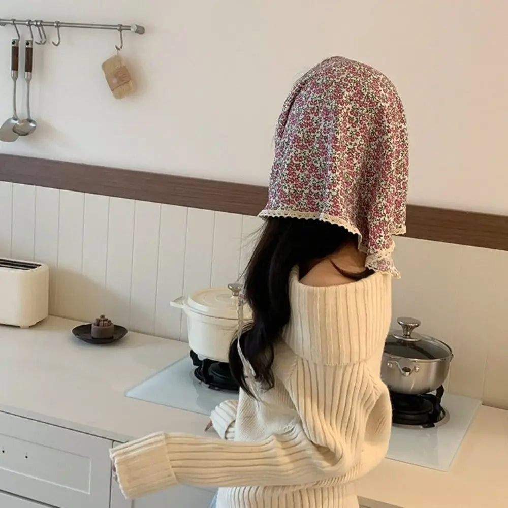 Fashion Pastoral Summer Triangle Headscarf Turban Thin Fresh Floral Qme