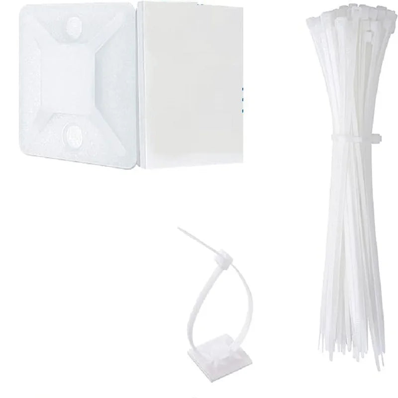 100Set Zip Tie Mounts Self-Adhesive Backing Cable Organizer Management Clips Wall Anchors for Secure Wire Holding Light Fixation Qme 100set white
