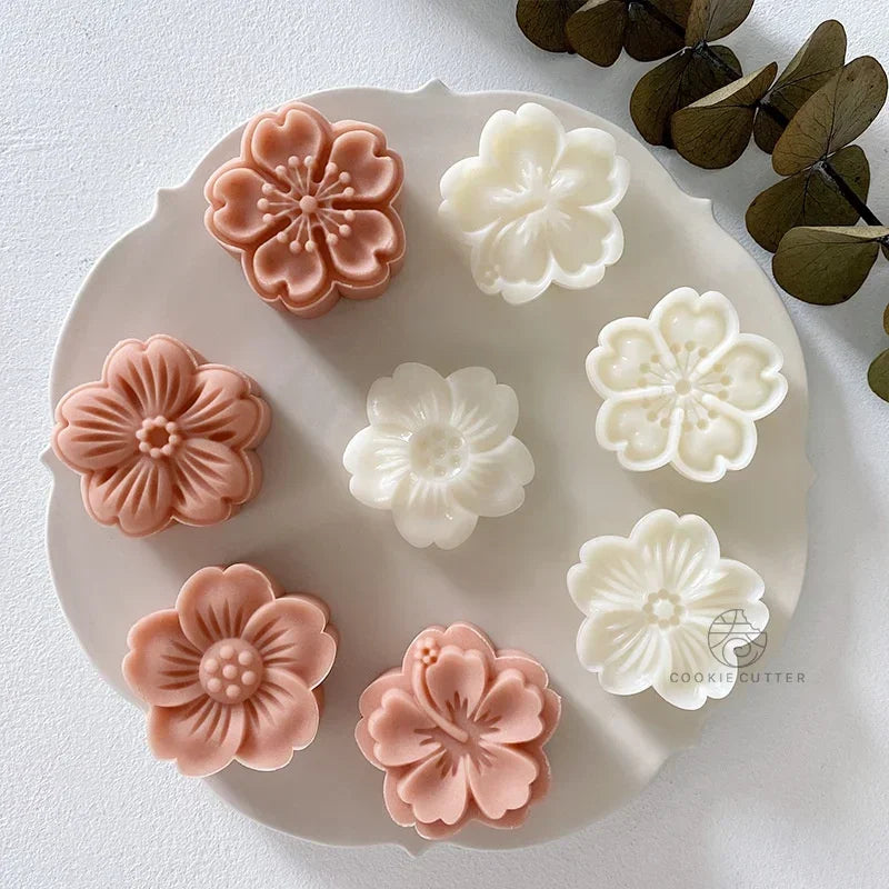 4pcs/set Cherry Blossom Rose Pattern Silicone Mold Cake Chocolate Candy Home Kitchen Cake Molds Handmade DIY Candle Soap Mould Qme