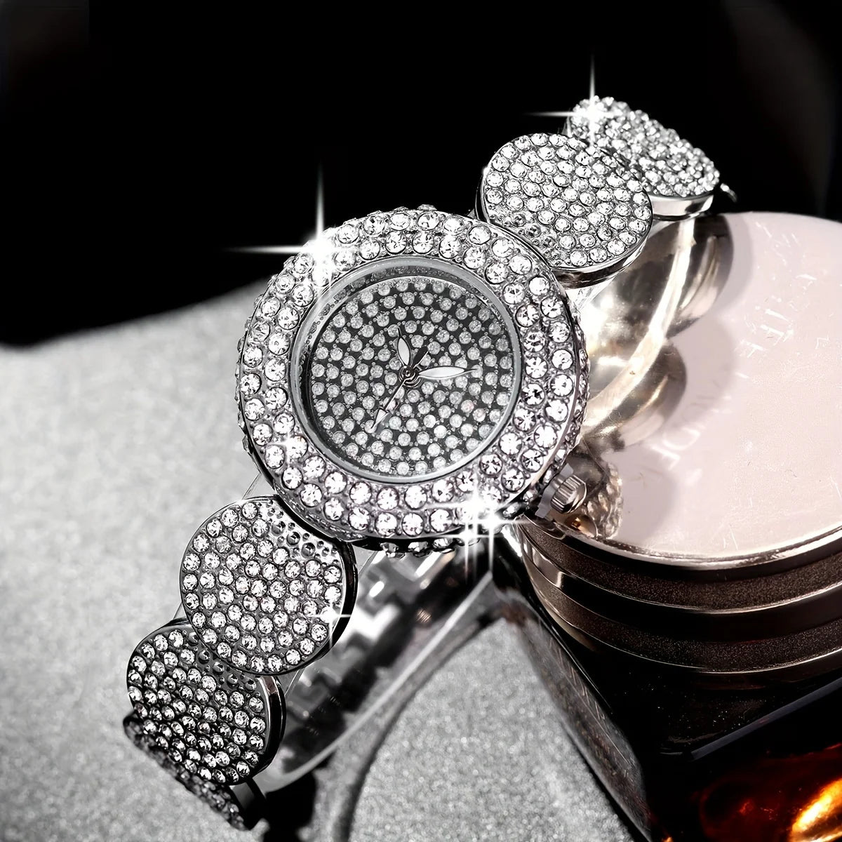 2pcs/set Women's Watch Luxury Rhinestone Quartz Bracelet Watch Stainless Steel Bangle Cuff Watch & Bracelet, Gift For Mom Her Qme