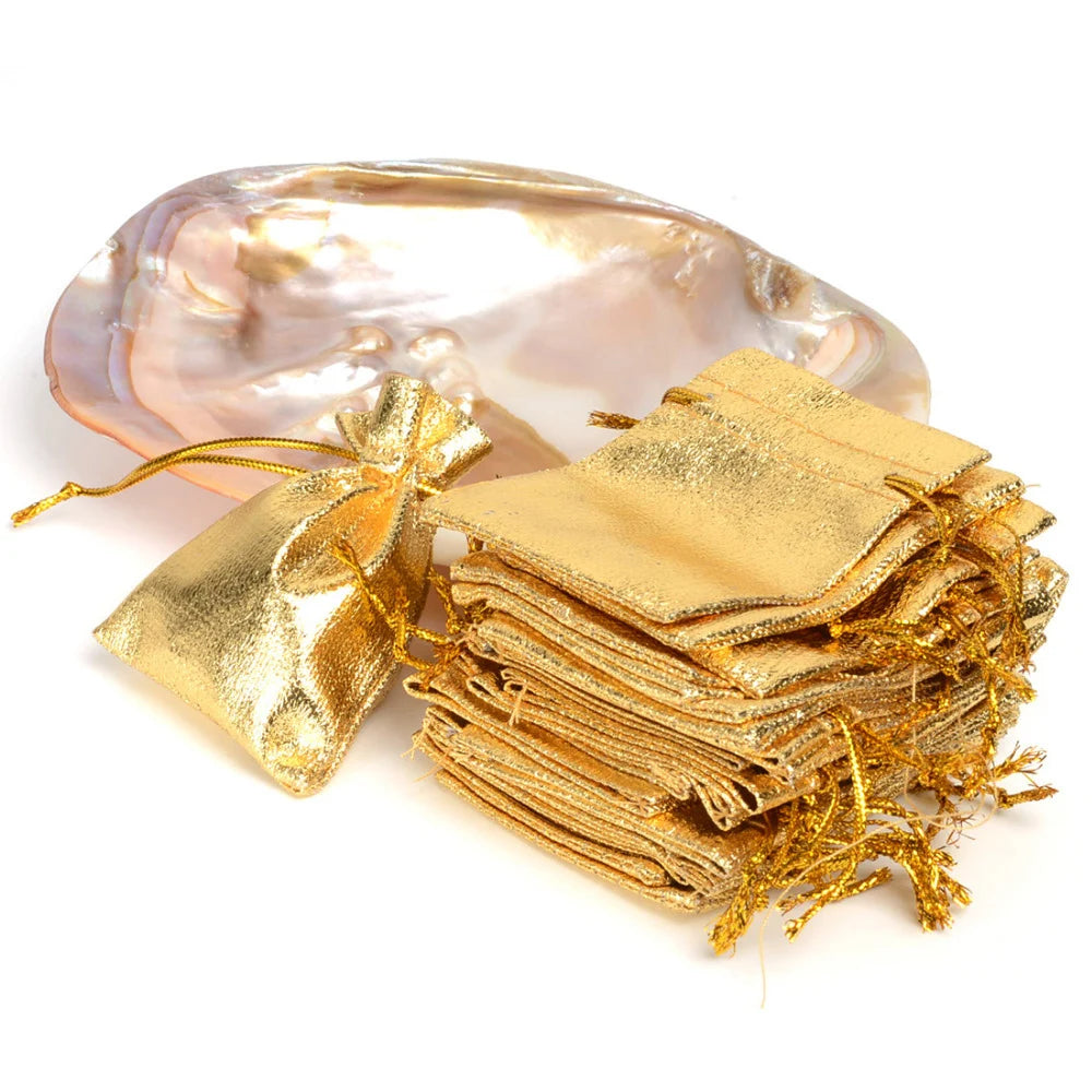 50pcs 5x7cm 7x9cm 9x12cm Metallic Foil Jewelry Packing Silver/Gold Color Drawstring Bag,Wedding Gift Candy Bags&Pouches Qme Gold 5 7cm